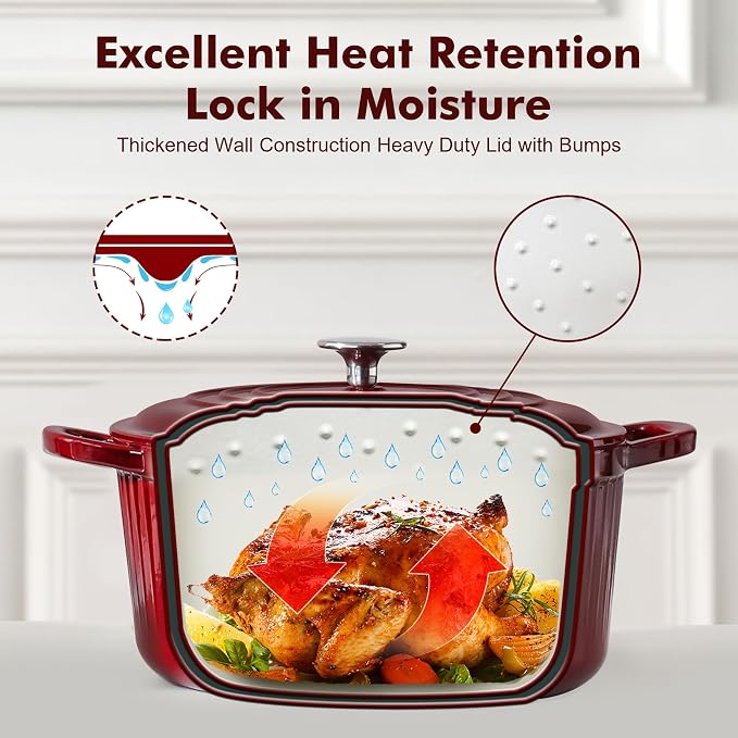 SENSARTE Enameled Cast Iron Dutch Oven Pot with Lid 3.5/5.5/6.5 Quart Heavy-Duty Round Dual Handles Kitchen Pot with Cotton Potholders & Silicone Trivet, Pot for Bread Baking, Stews, Braising, Roasting, Oven Safe, 3.5 Quart, Red