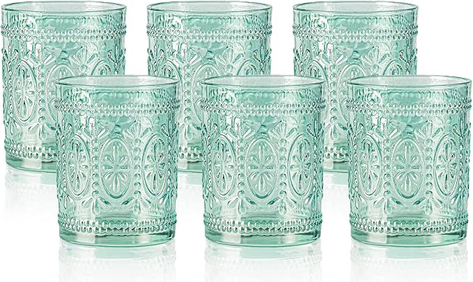 Darlion Vintage Glassware, Green Drinking Glasses, 10oz Green Glass Cups | Food Grade Glass, Lead-Free Glass, Durable&Sturdy, Vintage Decoration