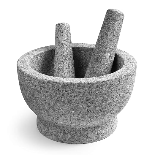 8 Inch Large Capacity Mortar and Pestle Set - One Mortar and Two Pestels - Natural 5 Cups Unpolished Heavy Granite for Apothecary Kitchen