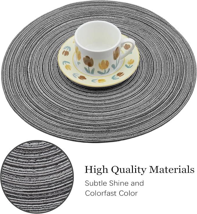 MIAOMIAO Round Placemats Set of 6 Woven Braided Place Mats(Coffee) | 14.5 Inch Cotton Polyester Braided Dining Table Decor Mats Protecting Your Table from Spills & Stains Heat Resistant