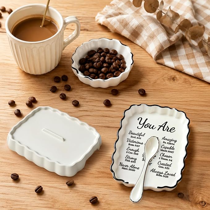 Inspirational Christian Religious Gifts for Women Mom Wife, Spoon Rest | Ceramic Spoon Rest for Stove Top, Spoon Holder for Kitchen Counter Cooking Utensil Rest, Bible Verse Farmhouse Kitchen Decor