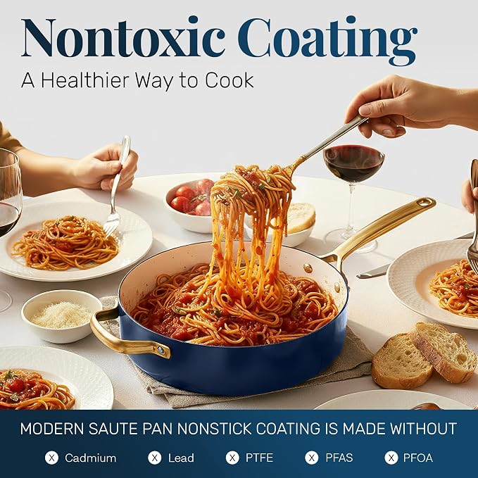 GOTHAM STEEL 4Qt Saute Pan with Lid, 12 Inch Deep Frying Pan | Ceramic Nonstick Coating made without PTFE/PFOA/PFOS, Stay Cool Handles, Oven and Dishwasher Safe