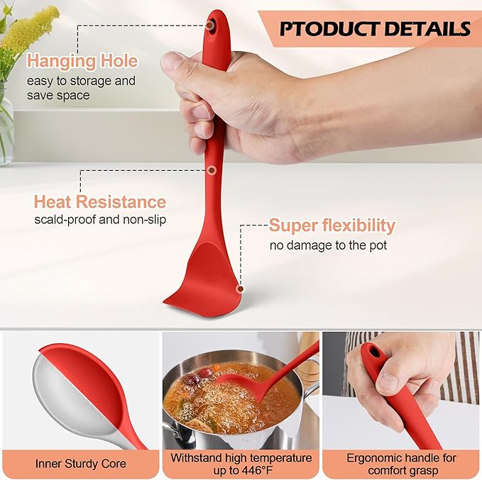 Homikit Kitchen Cooking Utensils Set, 15-Piece Silicone Spatula with Holder | Silicone Kitchen Utensil for Nonstick Cookware, 446°F Heat Resistant Spoon Turner Tong Whisk Brush for Cooking & Baking, Red