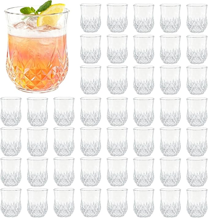 40 Pack Plastic Stemless Wine Glasses, 12oz Unbreakable Wine Cups | Reusable Fancy Vintage Drinking Glass Bulk for Cocktail, Whiskey, Juice, Elegant Decor for Wedding, Party & Holiday Events