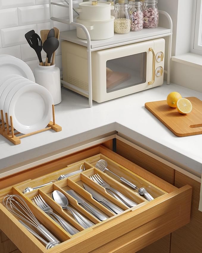 Kitsure Silverware Organizer, Bamboo Kitchen Drawer Tray, Natural, Large | Expandable Drawer Kitchen Organizer, Cooking Utensils & Cutlery, Sturdy & Thickened Design, Storage Solution