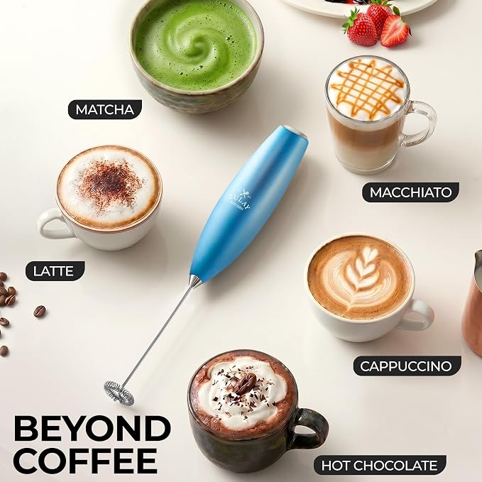 Zulay Powerful Milk Frother for Coffee with Upgraded Titanium Motor - Handheld Electric Whisk, Milk Foamer, Mini Mixer & Coffee Blender for Frappe, Latte, Matcha, No Stand - Frosted Blue