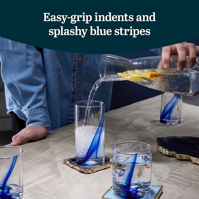 Blue Ribbon Tumbler & Rocks Drinking Glasses Set of 16, Dimpled Cups | 16.75 oz and 12.5 oz Capacities for Water, Juice, Cocktails, and More with Blue Ribbon Design and Dishwasher-Safe Cleanup