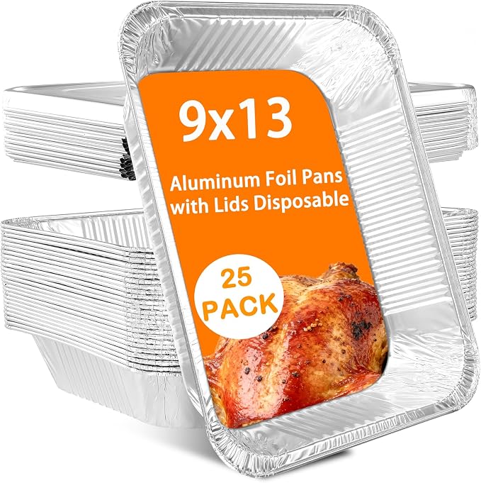 9x13 Aluminum Foil Pans with Lids Disposable - Half Size Aluminum Foil Heavy Duty Deep Bakin Pan, Tin foil Turkey Sheets Tray Chafing Grill Accessories for Cooking, Baking, Storing, Food Prepping