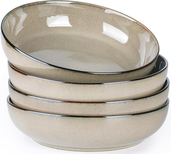 GBhome 8.75'' Large Ceramic Pasta Bowls, 38oz Stoneware Pasta Serving Bowls Set of 4 for Kitchen, Wide Bowls for Fruit,Pasta,Salad,Oatmeal,Meal, Microwave Safe, Reactive Glaze