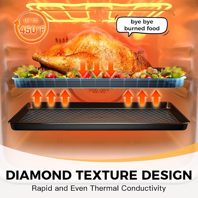 9-Piece Baking Pans Set Nonstick, Stackable Non Toxic Bakeware Sets with Diamond Texture, Oven Pan Set for Cooking, Includes Cookie Sheet with Rack, Cake Pan, Roasting Pan, Muffin Tin, Gray