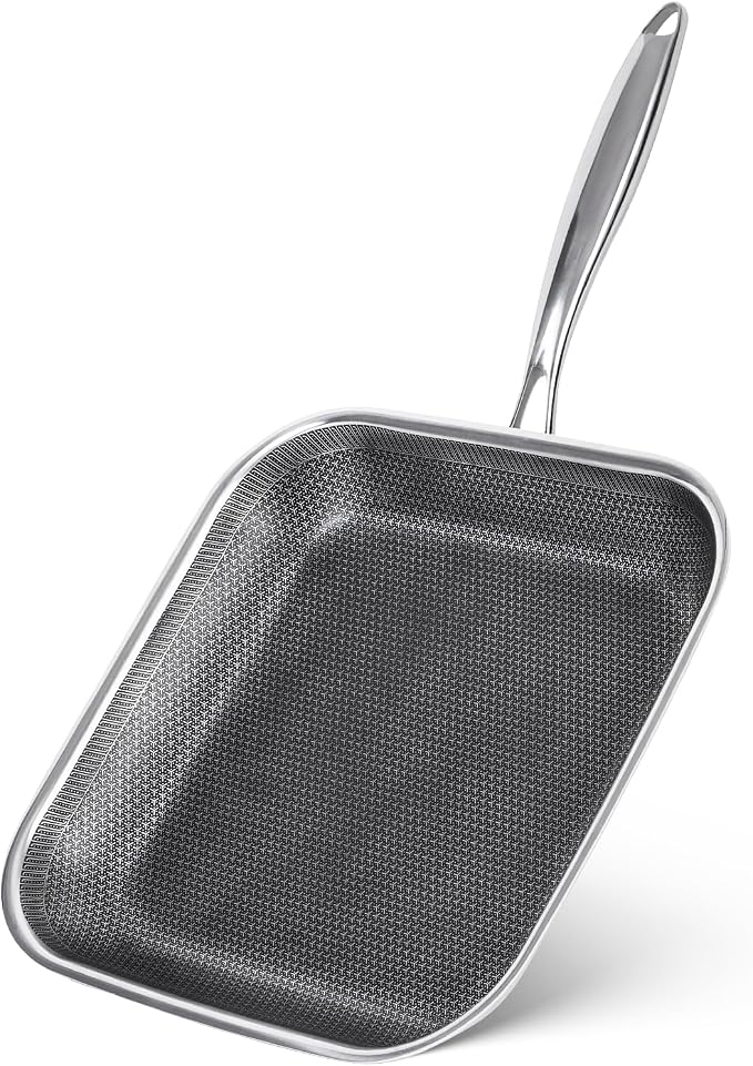 Toutrop Non Stick Stainless Steel Skillet,12 Inch Square Frying Pan, Nonstick Grill Pan for All Stoves, Oven Dishwasher Safe, PFOA Free