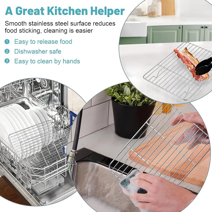 TeamFar Cooling Rack, 8.75” x 6.25” Stainless Steel Wire Baking Rack, 2PCS | for Cooking Roasting Grilling, Fit for Oven Pan, Oven & Dishwasher Safe, Non-toxic & Heavy-Duty
