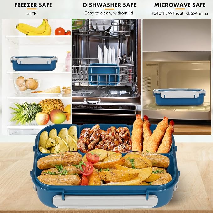 Bento Box for Kids 1300ML with 4 Compartment & Food Picks Cake Cups, Blue | Lunch Box Containers for Adults/Kids/Toddler, Leak-Proof, Microwave/Dishwasher/Refrigerator Safe, BPA Free