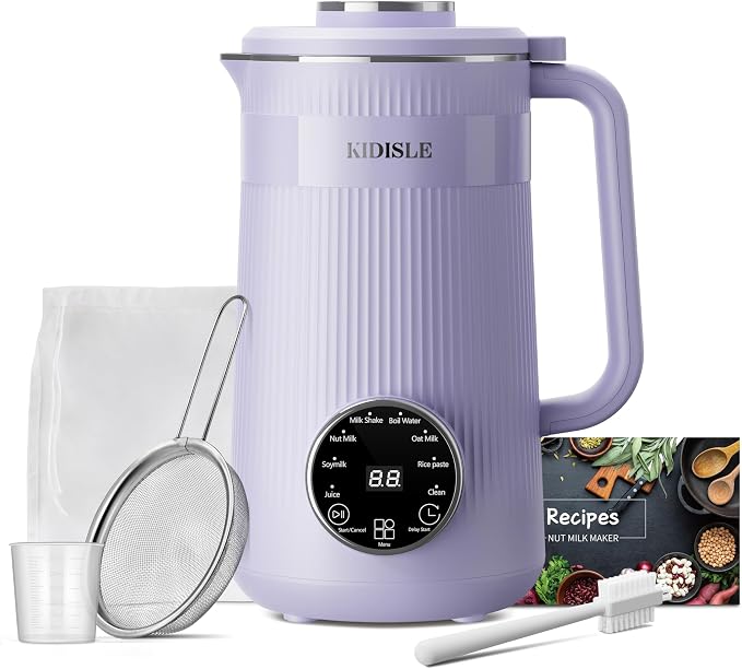 KIDISLE 8 in 1 Nut Milk Maker Machine, 32oz Self-Cleaning Automatic Blender | Almond, Soy, Oat, Coconut, Rice Paste & Juice, No Soaking, 12H Delay Start + Keep Warm, Boil Water, Fresh Homemade