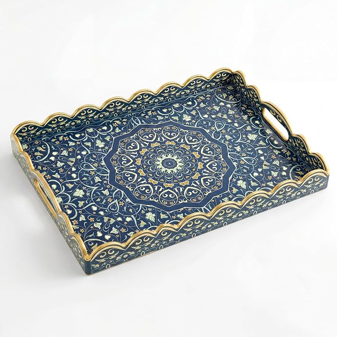 AGIOTA Coffee Table Trays for Living Room Serving Tray with Handles, Modern Large Tray for Ottoman Coffee Table