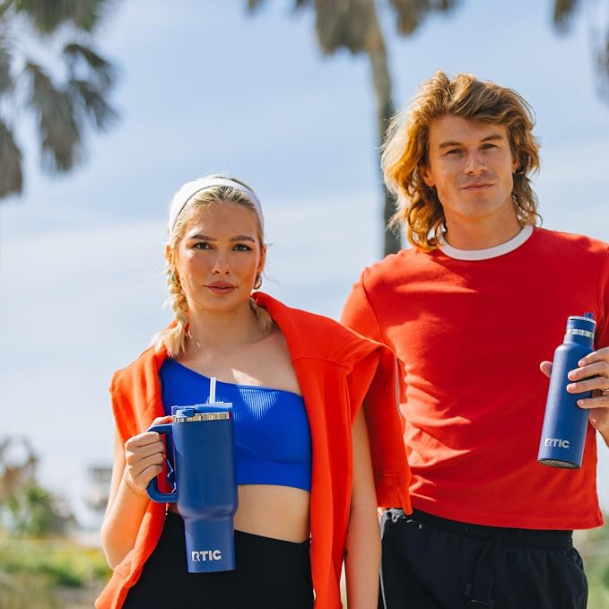 RTIC 40oz Road Trip Tumbler, Insulated, Ceramic Lined, Cobalt | with Lid, Handle and Straw, Stainless Steel Metal Cup, Portable for Hot and Cold Drinks, Coffee, Car, Camping, Travel