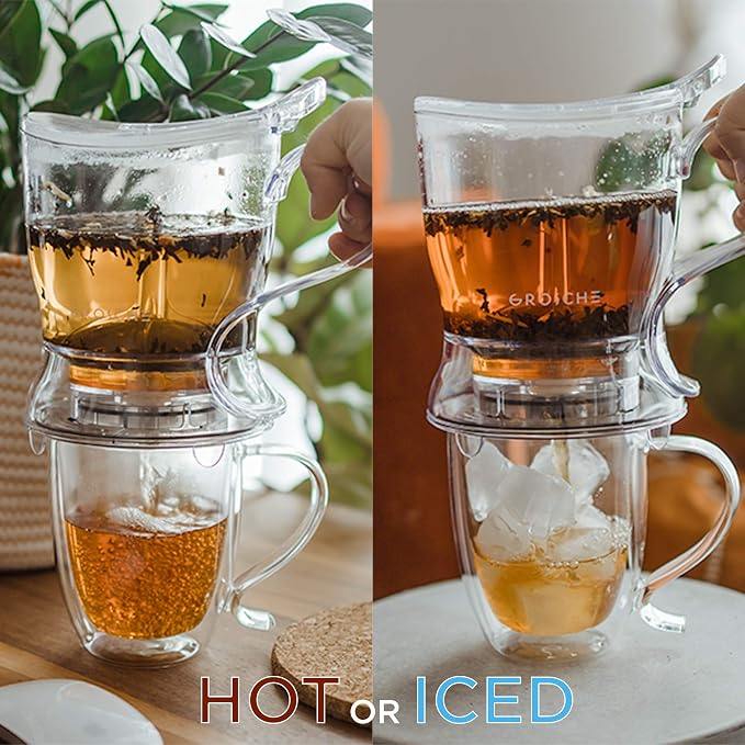 GROSCHE Aberdeen Smart Tea Maker BPA-Free Tea Infuser 34 oz + 16 oz Mug Set | Drip-Free Bottom Dispenser, Coaster, Easy Brewing, Simple Cleanup, Tritan Build, Loose-Leaf Steeping, Stylish Design