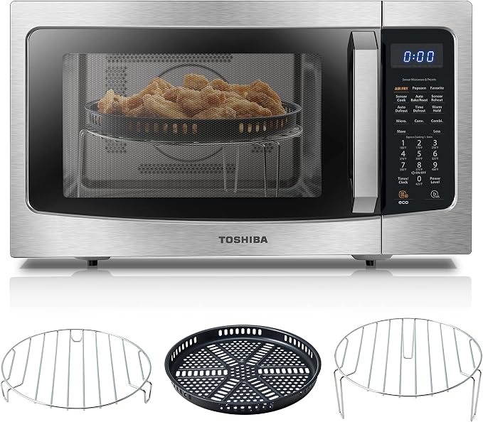 TOSHIBA 4-in-1 Microwave Oven with Air Fryer Combo, 1.5 Cu.Ft, 1000W | Smart Sensor, Convection, Mute Function, Position Memory Turntable, Countertop Use, Silver