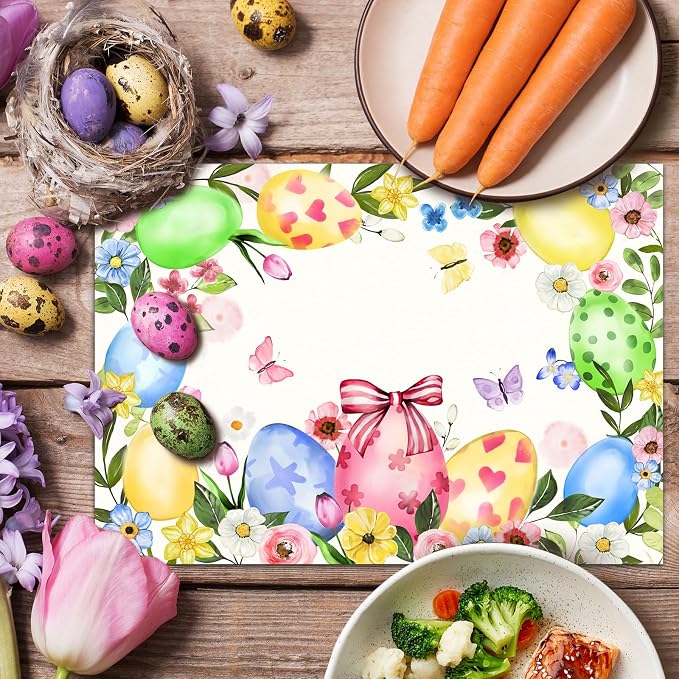 50 Pack Easter Disposable Paper Placemats - Colorful Eggs Table Mats | 16x11 Inch Waterproof Heat Resistant Place Mats Easter Brunch, Spring Party,Wedding Party Supplies