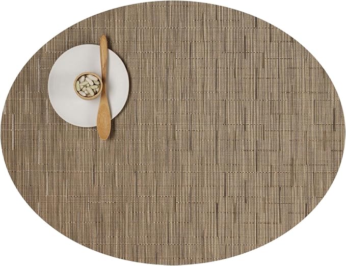 Chilewich Bamboo Placemats Set of 4, Woven Oval Placemats | Reusable, Stain-Resistant, Indoor/Outdoor Tabletop Protection, 19" x 14", Camel