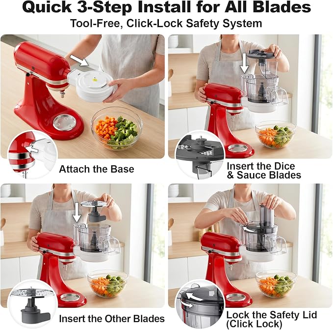 Food Processor Attachment for KitchenAid, 5-in-1 Vegetable Chopper & Dicer | Stainless Steel Cutting Discs for Dicing, Slicing, Shredding, Strip Cutting, Sauce Discs and Storage Case by Focollk