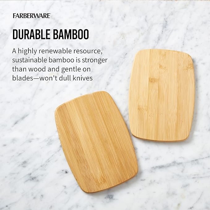 Farberware 4-Piece Bamboo Cutting Board Set - Reversible Boards for Meal Prep, Charcuterie, Cheese and Entertaining, Natural Bamboo Kitchen Essential