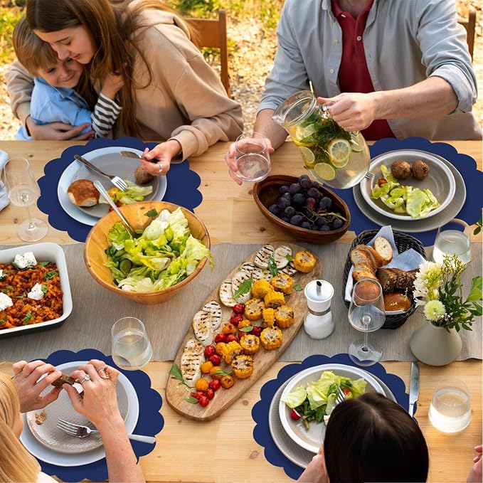 60 Pcs Navy Blue Paper Placemats, 13.5 Inch Disposable Scalloped Place Mat | Round Table Place Mats Decorative Paper for Fathers Day Birthday Wedding Banquet Holiday