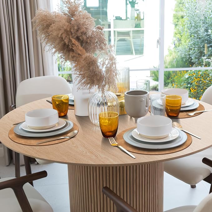 ADRIMER Placemats, Heat Resistant Round Placemats Set of 6 Washable, Waterproof Table Mats, Wipeable Faux Leather Place Mats for Kitchen, Dining Room, Camel