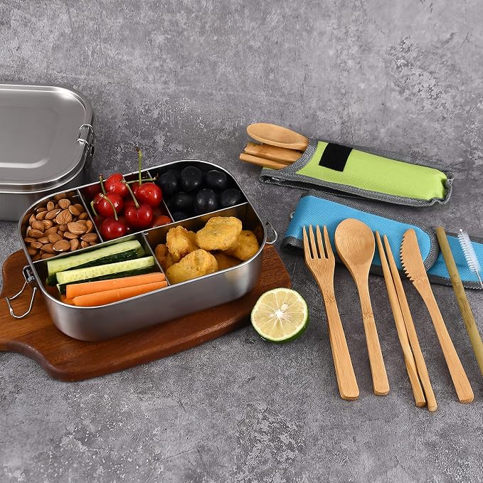 UPTRUST Stainless Steel Bento Lunch Box for Kids, 5-Compartment 1400ML | Metal container with leak-proof lockable clips, for kids and adults lunch, meal prep, or travel