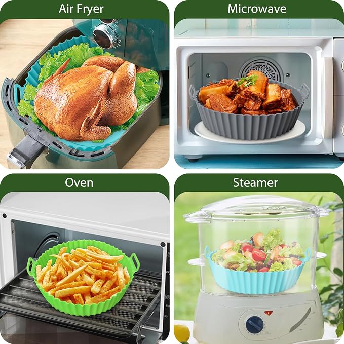 3 Pack Air Fryer Silicone Liners, 8Inch Airfryer Liners, AirFryer Basket Liner, Reusable Food Grade Air Fryers Basket Pots Oven Liner Baking Tray, Air Fryer Silicone Mat Accessories Kitchen