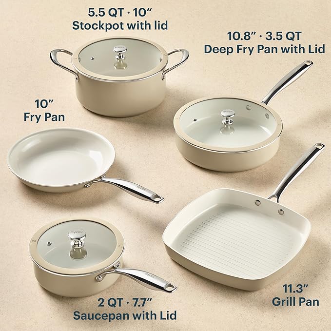 Pyrex 8-Piece Ceramic Cookware Set, Pots and Pans with Lids & Handles | Healthy nonstick ceramic coating, induction compatible stainless steel, PFAS Lead Cadmium BPA Free