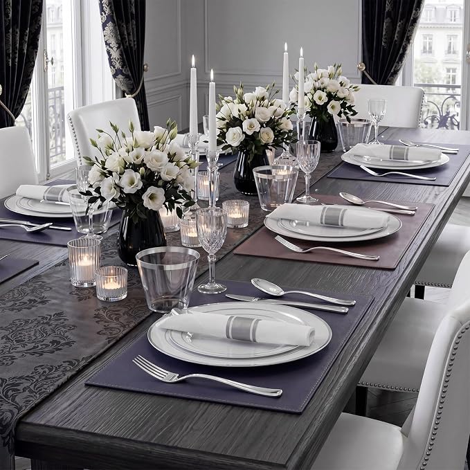 350Piece Silver Plastic Dinnerware Set for 50 Guests - Silver Plastic Plates with Cutlery Include:50Dinner Plates-50Dessert Plates-50Pre Rolled Napkins with Silverware Party Wedding