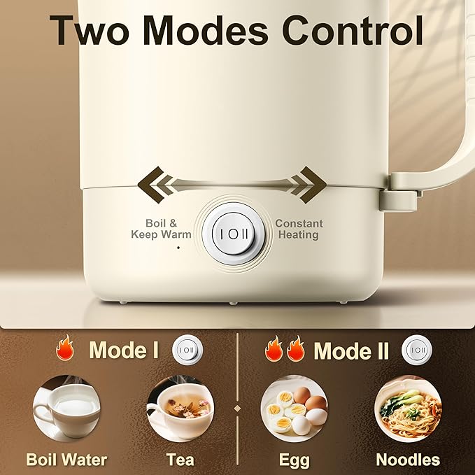 Stariver 0.6L Portable Electric Kettle, Stainless Steel Travel Kettle | Foldable Handle, Collapsible Design, Dual Power Modes, Compact for RV, Camping, Overheat & Boil-Dry Protection, Lightweight