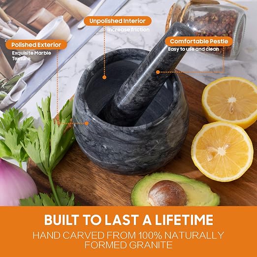 Heavy Duty Mortar and Pestle, Natural Marble Mortar and Pestle Set, Spice Herb Grinder Make Fresh Guacamole, Salsa, Pesto, Stone Grinder Bowl, 1.5 Cup