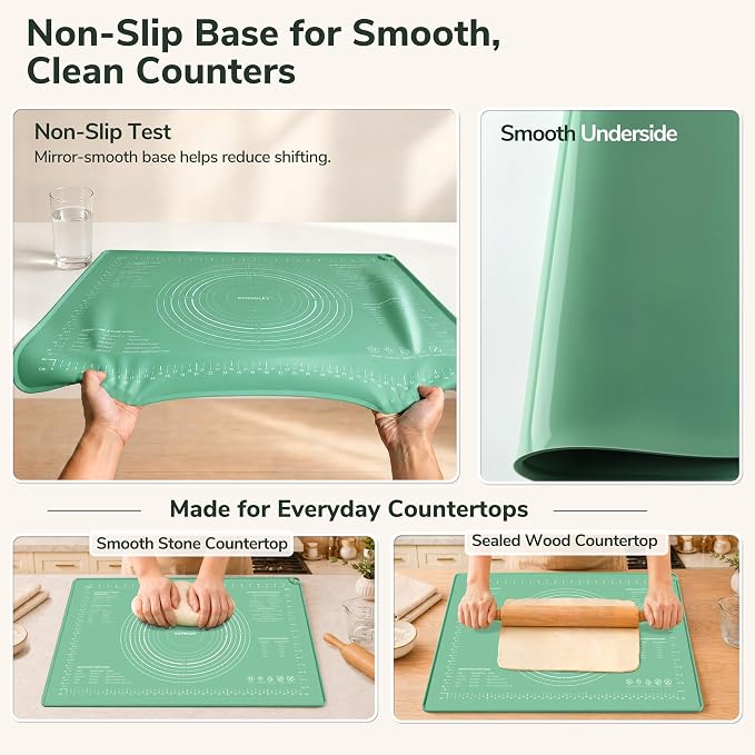 Platinum Silicone Pastry Mat with Measurements, 28 x 20 in | 5 mm raised edge, non-slip base and nonstick surface for rolling dough, sourdough, pizza dough and pie crust