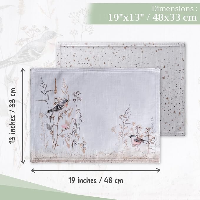 Maison d' Hermine Placemats Set of 4 Reusable 100% Cotton (13"x19") | Cloth Place Mats Washable Table Mats for Kitchen Dining Party Home Restaurant Spring Summer - Meadow Florals - Brown