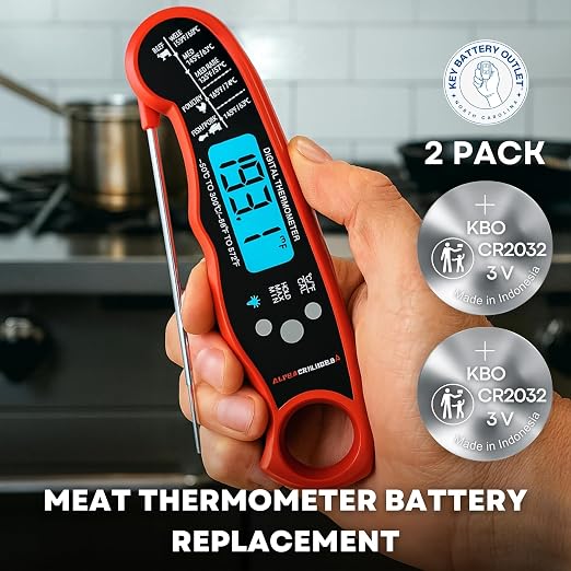 Meat Thermometer Battery Replacement Kit (2-Pack) CR2032 - Compatible with Most Brands - Coin Cell Battery for Meat Thermometers