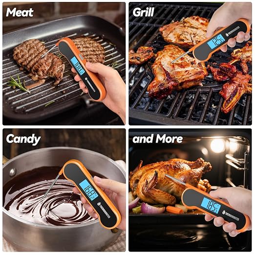0.5 Sec Instant Read Meat Thermometer Digital with ±0.5℉ Precision, Orange | Food Thermometer for Cooking Kitchen Gadgets, Oven Grill Candy BBQ Essentials Accessories, Gifts for Him Dad Men Birthday