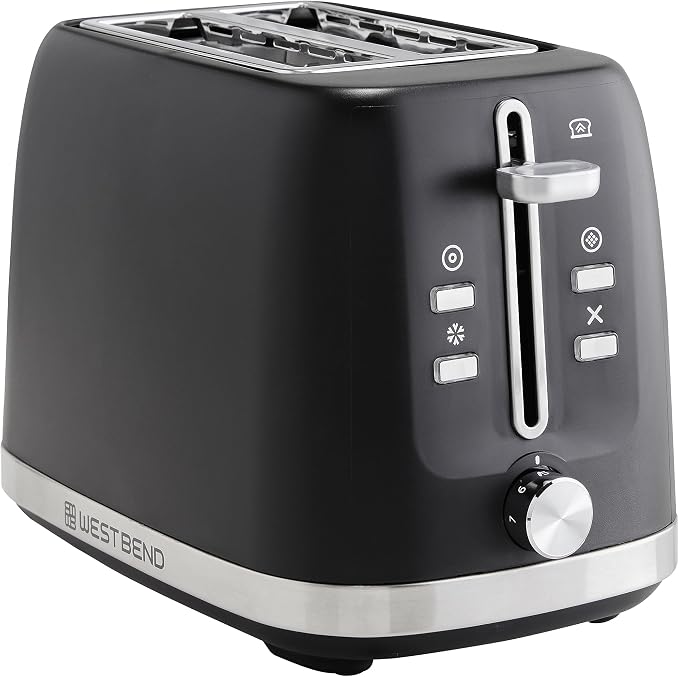 West Bend Toaster 2-Slice Extra-Wide and Deep Slots with 3 Functions and 7 Shade Settings Manual Toast Lift Lever Auto Shut-Off and Removable Crumb Tray, 750-Watts, Black