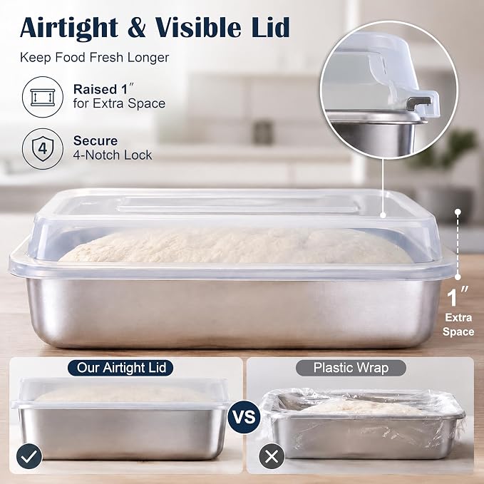 E-far Loaf Pan with Lids, 9 x 5 Inch Stainless Steel Bread Pan | for Homemade Bread, Rectangle Baking Tins for Sourdough, Meatloaf, Banana Cake, Nontoxic & Dishwasher Safe