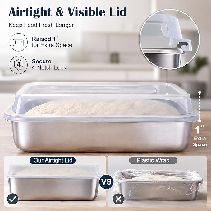 E-far Loaf Pan with Lids, Stainless Steel Bread Pans for Homemade Bread | 9 x 5 Inch Rectangle Baking Tins for Sourdough, Meatloaf, Banana Cake, Nontoxic & Dishwasher Safe - Set of 4