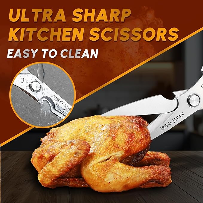 Huusk Kitchen Scissors for Food, Heavy Duty Kitchen Shears Set all Purpose | Stainless Steel Sharp Cooking Scissors for Meat, Fish, Chicken Bones, Turkey, Comfortable Handles, Gifts for Women