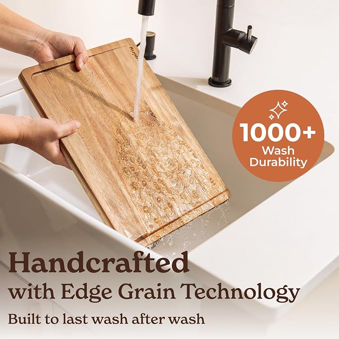 SMIRLY Acacia Wood Cutting Board - 2 Pack Cutting Boards for Kitchen | Non Toxic Acacia Cutting Board with Juice Grooves and Handles, Multiple Sizes Chopping Board for Meal Prep & Charcuterie