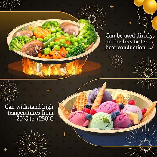 9 Inch Heavy Duty Aluminum Pie Tins Bulk with Lid, Oven and Freezer Safe Disposable Pie Pizza Pan Dessert Baking Cups for BBQ Camping Graduation Father's Day Party Favors(25 Pack,Black,Gold)