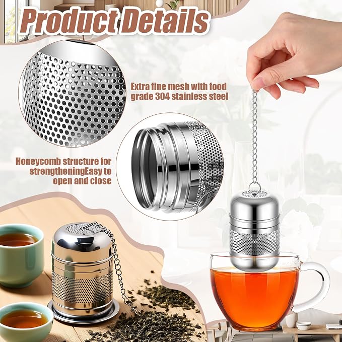 4 Pcs Tea Infuser Strainers for Loose Tea with Scoop, Extra Fine Mesh Steeper 304 Stainless Steel Diffuser Leaf Holder with Extended Chain Hook for Brew, Spices, Seasoning (Stylish Style)