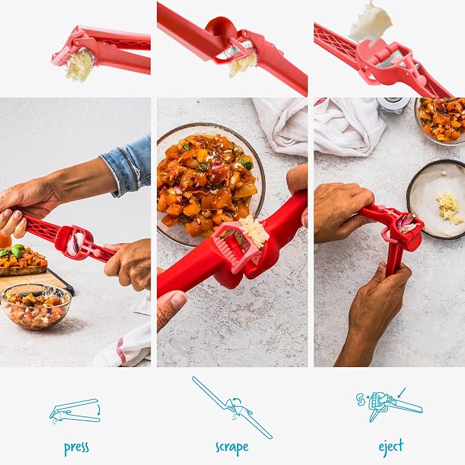Dreamfarm Garject Lite 2-In-1 Garlic Peeler, Garlic Press & Mincer with Garlic Peel Ejector, Nylon - Red | No-peel mincer with skin eject button, fits up to 2 cloves, dishwasher safe heavy-duty nylon, stainless steel crusher plate
