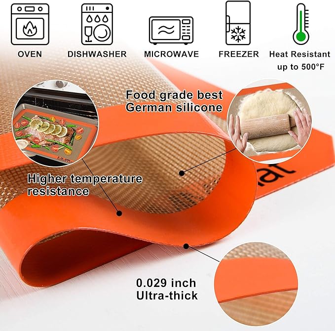Best German Silicone Baking Mat, Half Sheet Baking Mat for Oven | Non Slip Silicone Baking Sheet, Non Stick Reusable, BPA Free, PFOA Free, Non-toxic, Dishwasher Safe