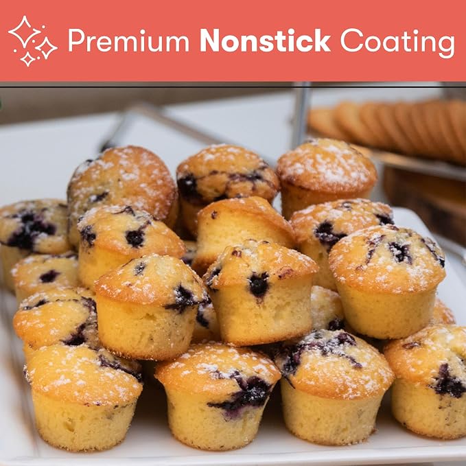 Mini Muffin Pan Carbon Steel Quick Release Coating, Non-Stick Bakeware, Heavy Duty Performance, 24-Cup, Gray