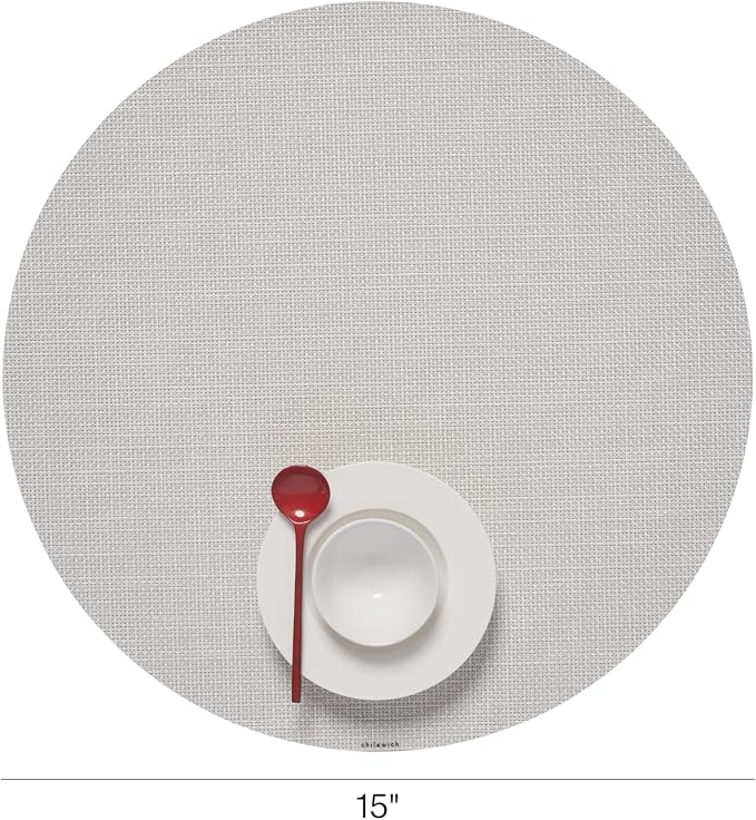 Chilewich Mini Basketweave Placemats, Round Woven Placemats Set of 4 | Reusable, Stain-Resistant, Indoor/Outdoor Tabletop Protection, Sandstone, 15" Round