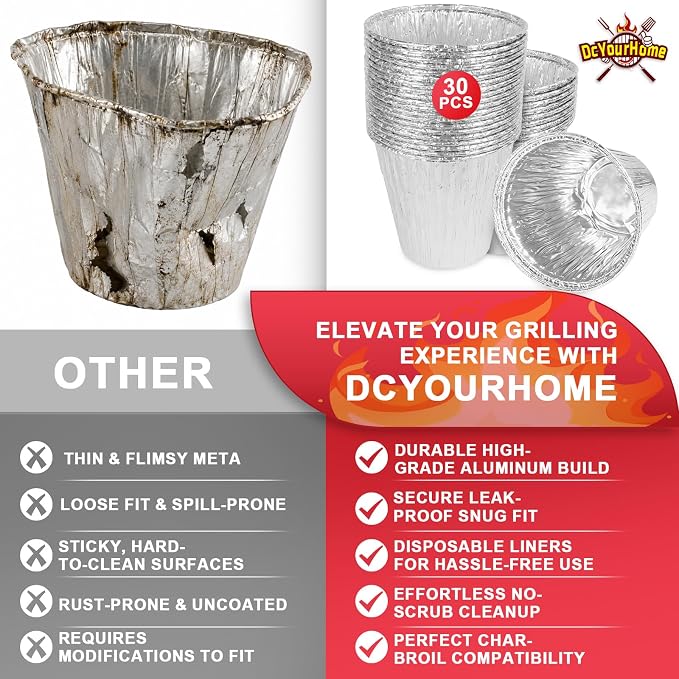 BAC608 Grease Bucket Liner for Traeger Timberline/Ironwood/Flatrock Grills | Fits Traeger timberline/timberline XL, lronwood/lronwood XL accessories, heat-resistant aluminum foil drip tray liner 30 pack